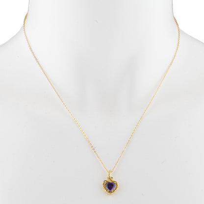 14Kt Gold Amethyst Heart Design Pendant Necklace