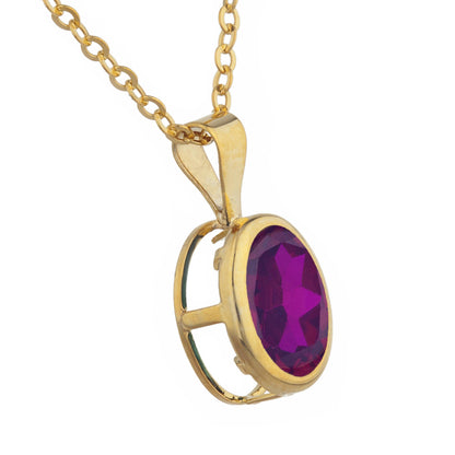 14Kt Gold Created Ruby Oval Bezel Pendant Necklace