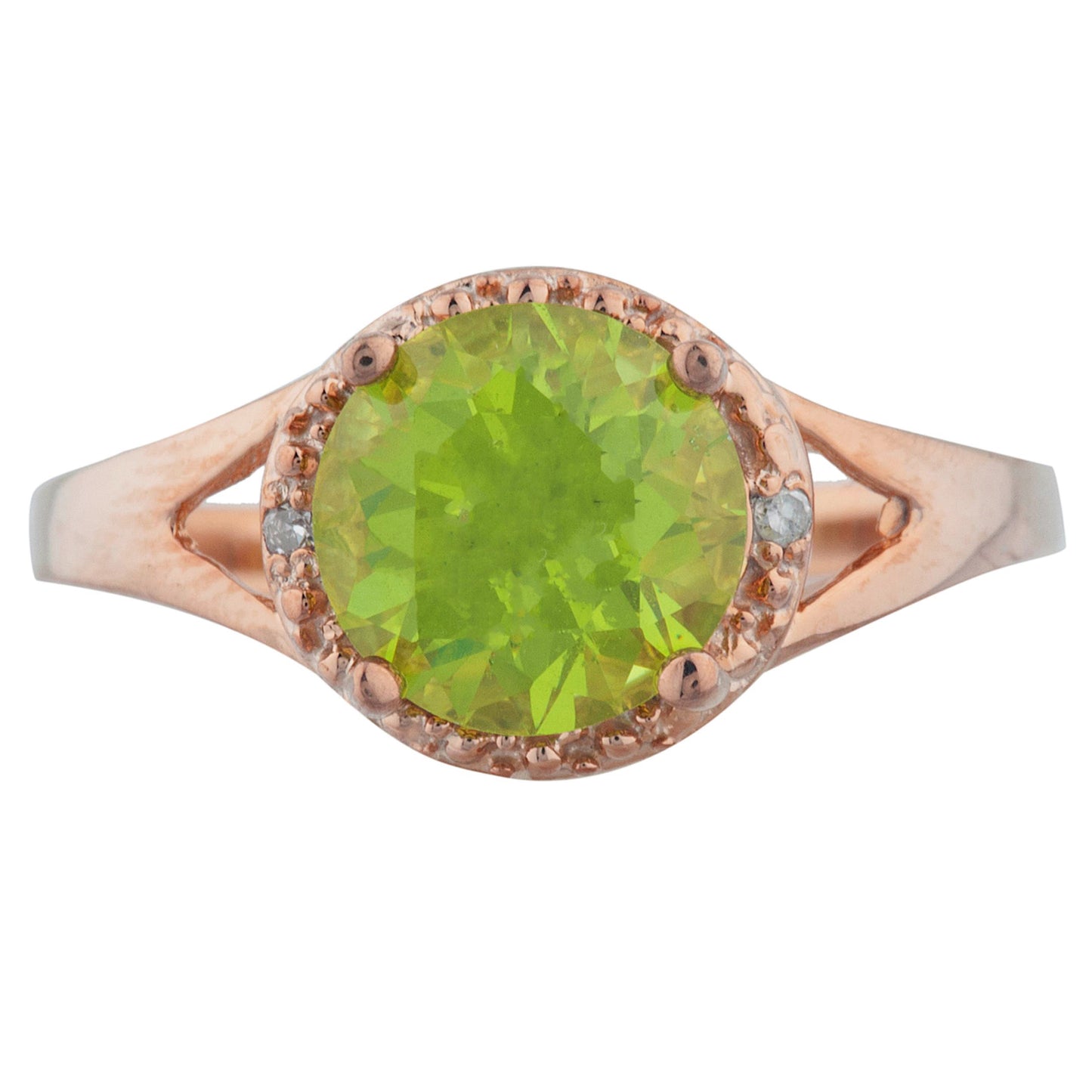 14Kt Gold 2 Ct Peridot & Diamond Halo Design Round Ring