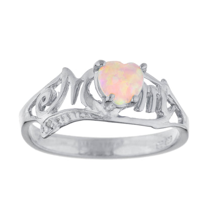 14Kt Gold Pink Opal & Diamond Heart Mom Ring