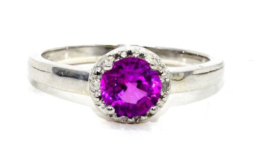 1 Ct Pink Sapphire & Diamond Round Ring .925 Sterling Silver Rhodium Finish