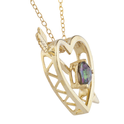 14Kt Yellow Gold Plated Natural Mystic Topaz Heart Bow & Arrow Pendant