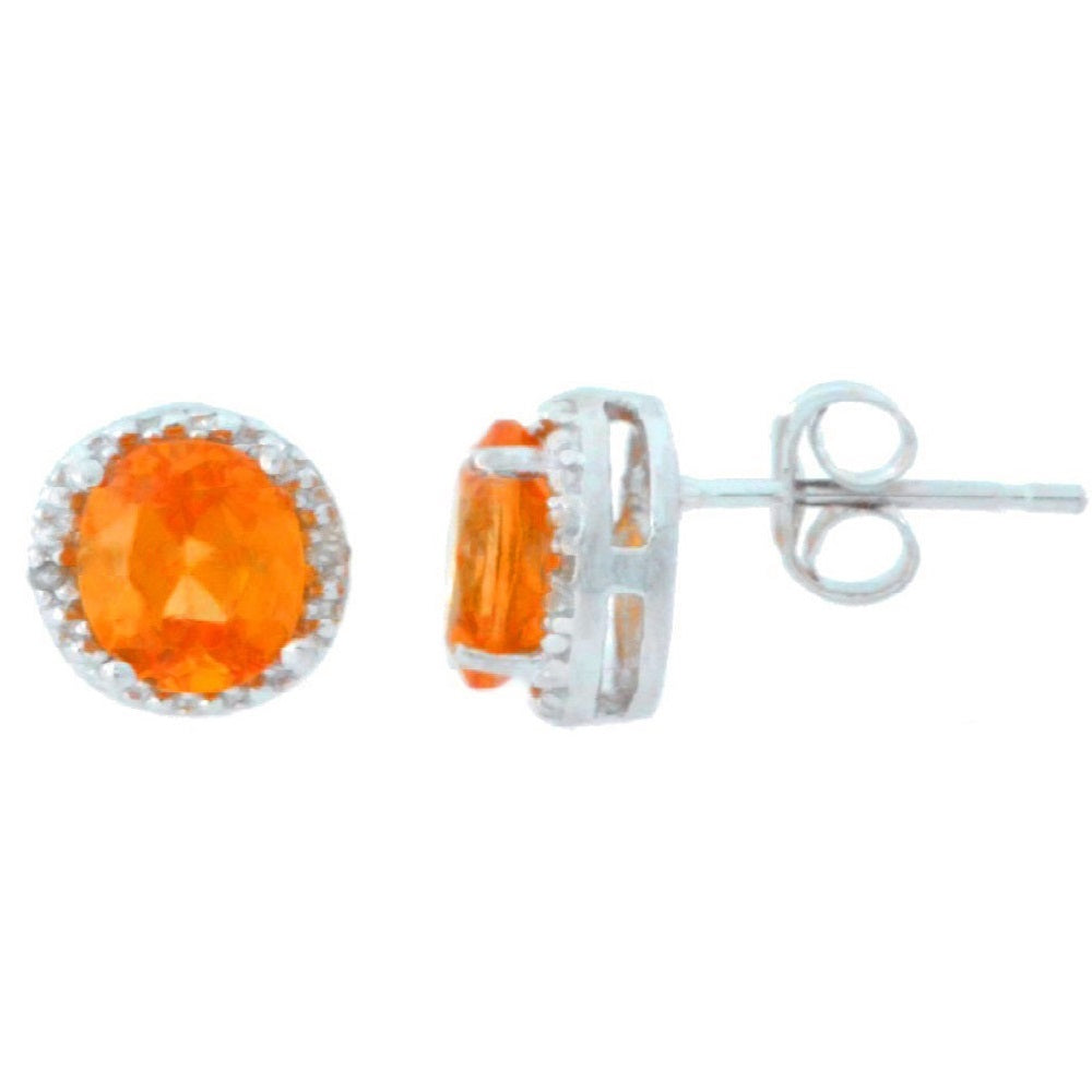 2 Ct Citrine & Diamond Round Stud Earrings 14Kt White Gold