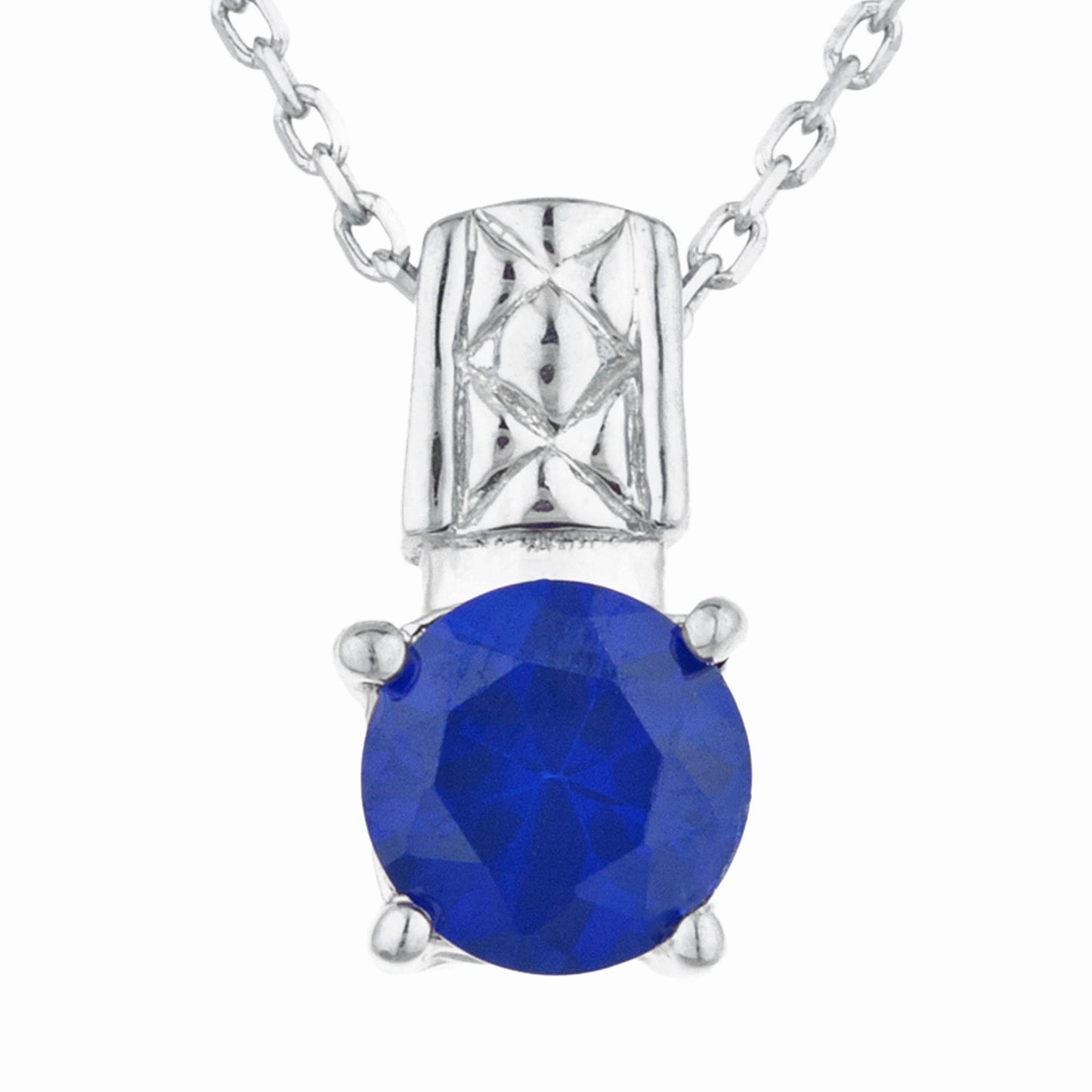 1 Ct Blue Sapphire Round Design Pendant .925 Sterling Silver