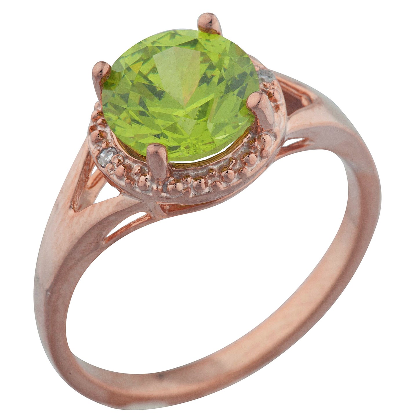 14Kt Gold 2 Ct Peridot & Diamond Halo Design Round Ring