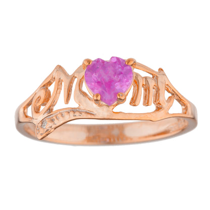 14Kt Gold Pink Sapphire & Diamond Heart Mom Ring