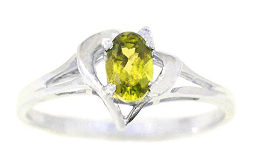 0.50 Ct Peridot & Diamond Oval Heart Ring .925 Sterling Silver Rhodium Finish