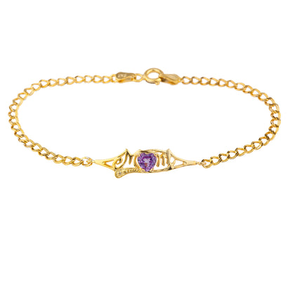 Alexandrite & Diamond Heart Mom Bracelet 14Kt Yellow Gold Plated Over .925 Sterling Silver