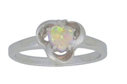 5mm Pink Opal & Diamond Heart Ring .925 Sterling Silver Rhodium Finish