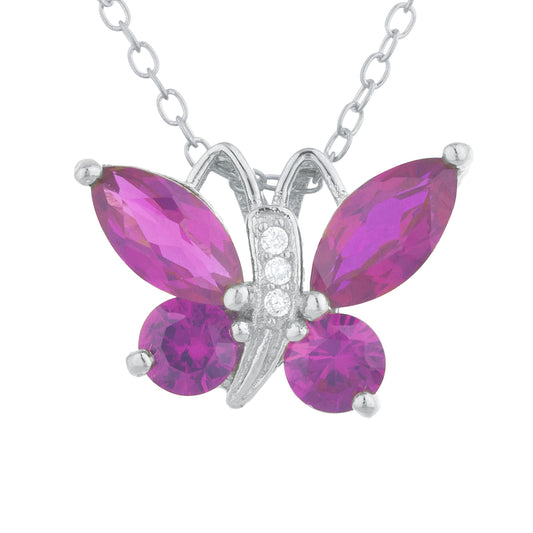 Created Ruby Butterfly Pendant .925 Sterling Silver