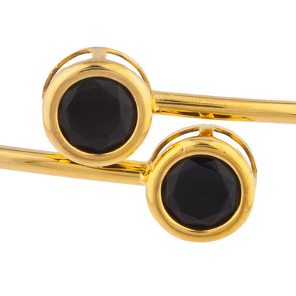 14Kt Yellow Gold Plated Genuine Black Onyx Round Bezel Bangle Bracelet