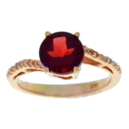 14Kt Rose Gold Garnet & Diamond Round Ring