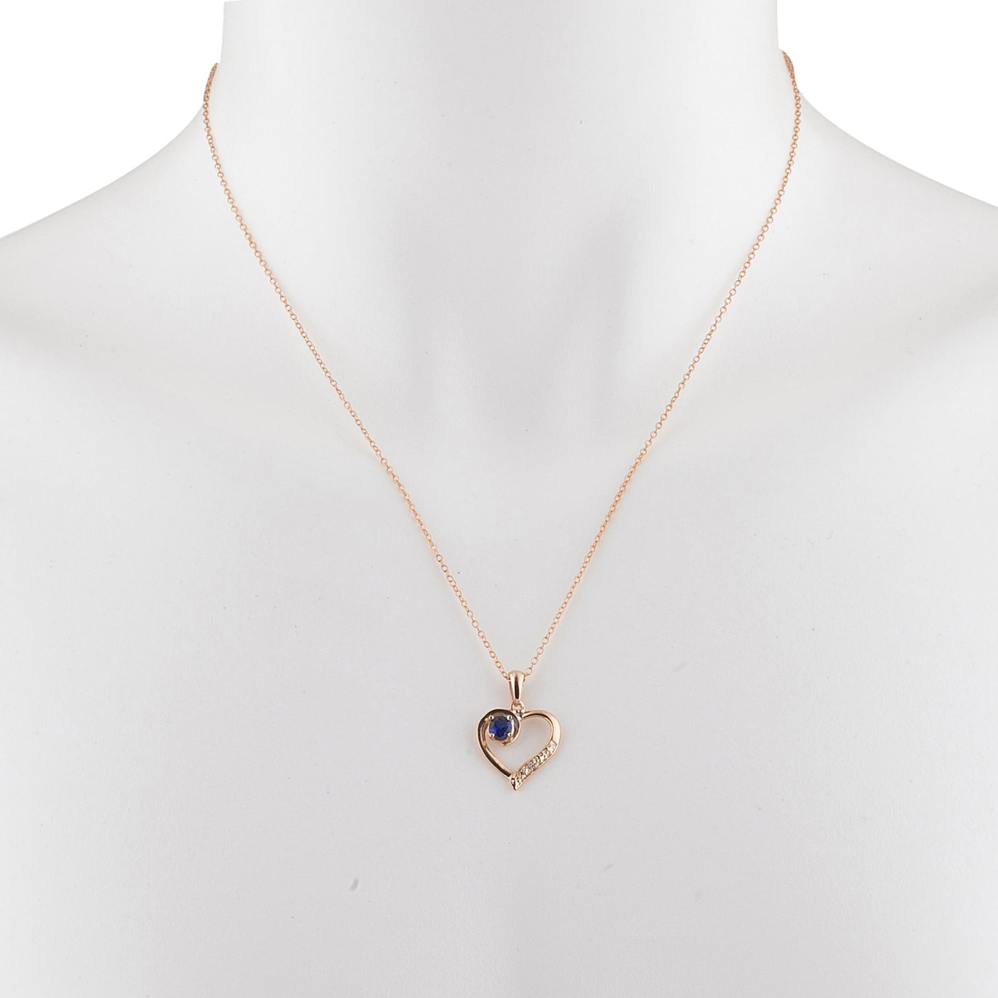 14Kt Rose Gold Plated Blue Sapphire & Diamond Heart Pendant