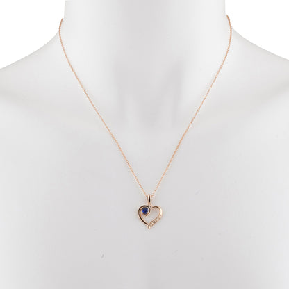 14Kt Rose Gold Plated Blue Sapphire & Diamond Heart Pendant