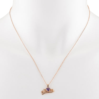 14Kt Rose Gold Plated Alexandrite & Diamond Heart Mom Pendant