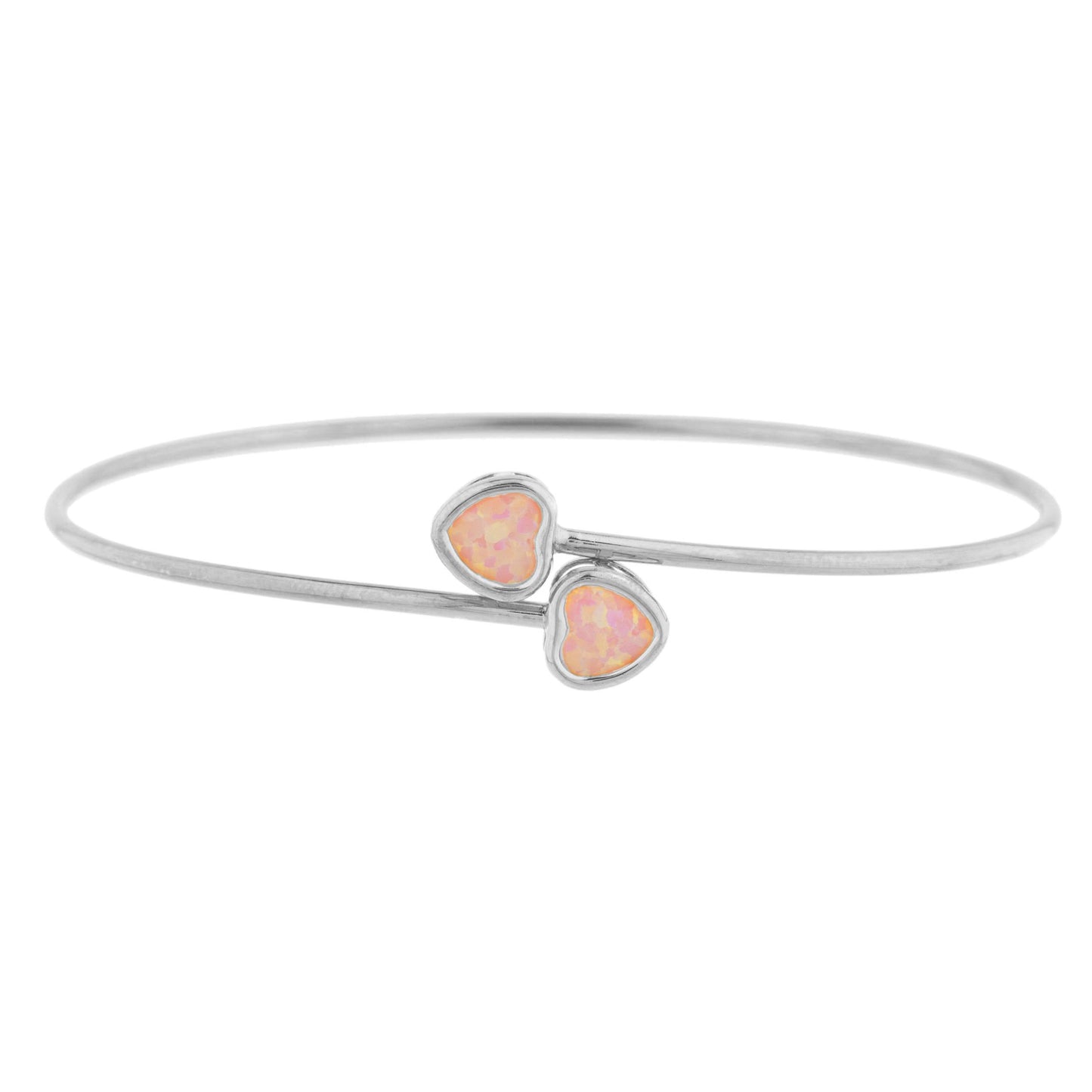 Pink Opal Heart Bezel Bangle Bracelet .925 Sterling Silver