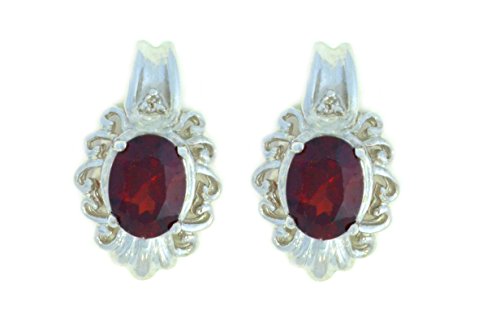 3 Ct Garnet & Diamond Oval Stud Earrings .925 Sterling Silver