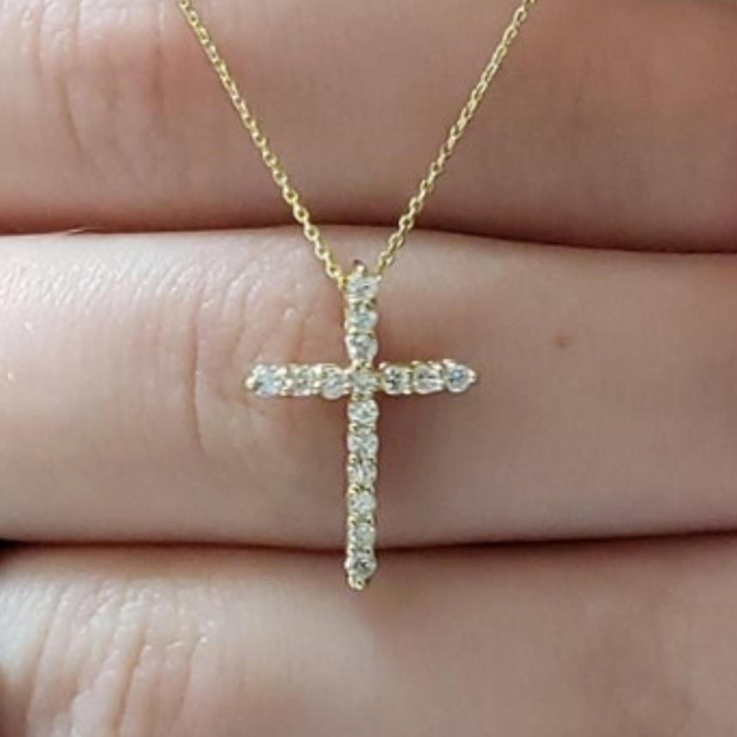 14Kt Gold 0.25 Ct Genuine Natural Diamond Cross Pendant Necklace