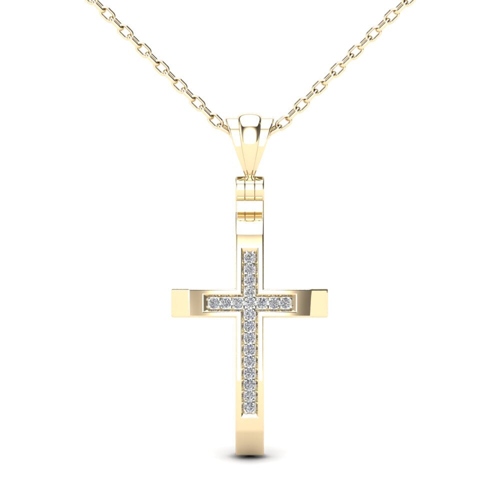 14Kt Yellow Gold Genuine Natural Diamond Cross Pendant Necklace