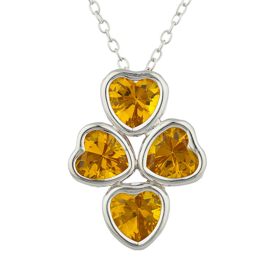 Yellow Citrine Heart Bezel Pendant .925 Sterling Silver