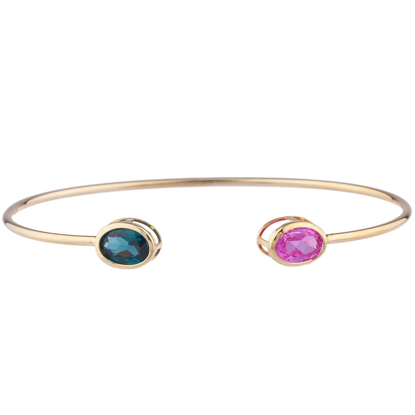 Pink Sapphire & London Blue Topaz Oval Bezel Bangle Bracelet 14Kt Yellow Gold Plated Over .925 Sterling Silver