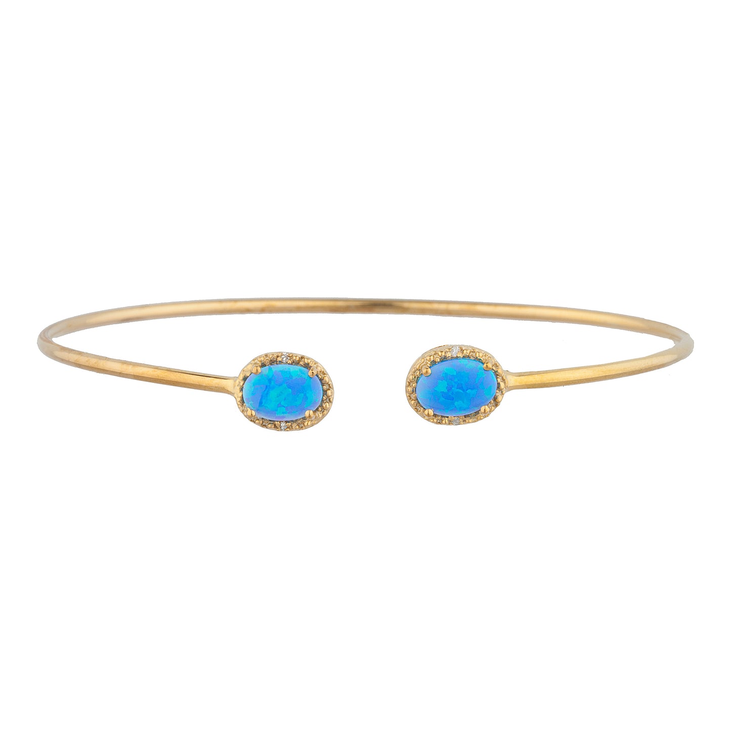 14Kt Gold Blue Opal & Diamond Oval Bangle Bracelet