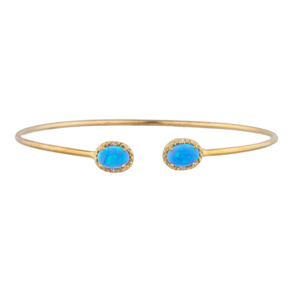 14Kt Gold Blue Opal & Diamond Oval Bangle Bracelet