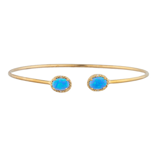 14Kt Gold Blue Opal & Diamond Oval Bangle Bracelet