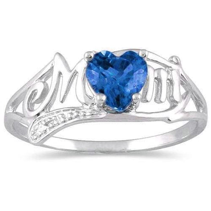 .50 Ct Tanzanite Heart & Diamond Mom Ring .925 Sterling Silver Rhodium Finish