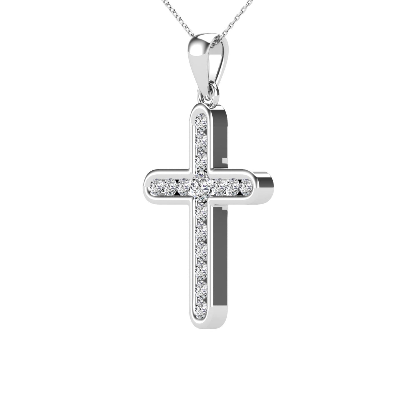 14Kt White Gold 0.20 Ct Genuine Natural Diamond Cross Pendant Necklace