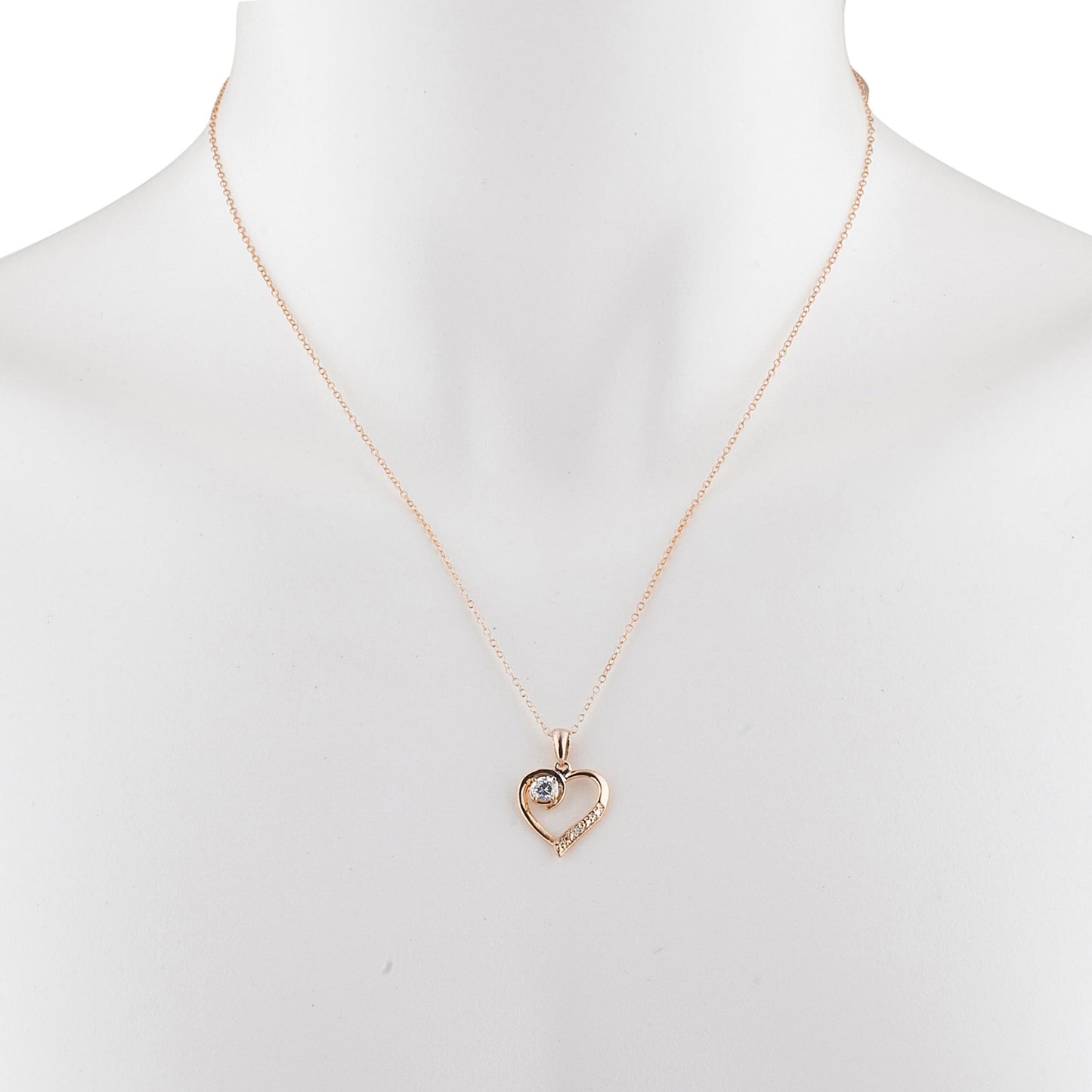 14Kt Rose Gold Plated White Sapphire & Diamond Heart Pendant