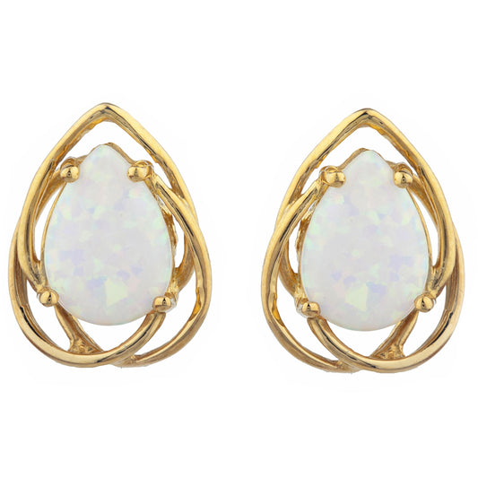 14Kt Gold Opal Pear Teardrop Design Stud Earrings