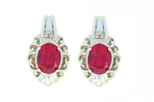 3 Ct Ruby & Diamond Oval Stud Earrings .925 Sterling Silver