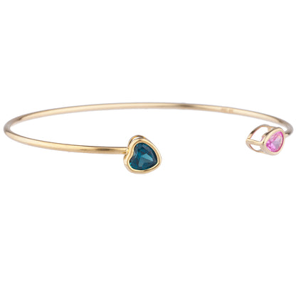 14Kt Gold London Blue Topaz Heart & Pink Sapphire Pear Bezel Bangle Bracelet