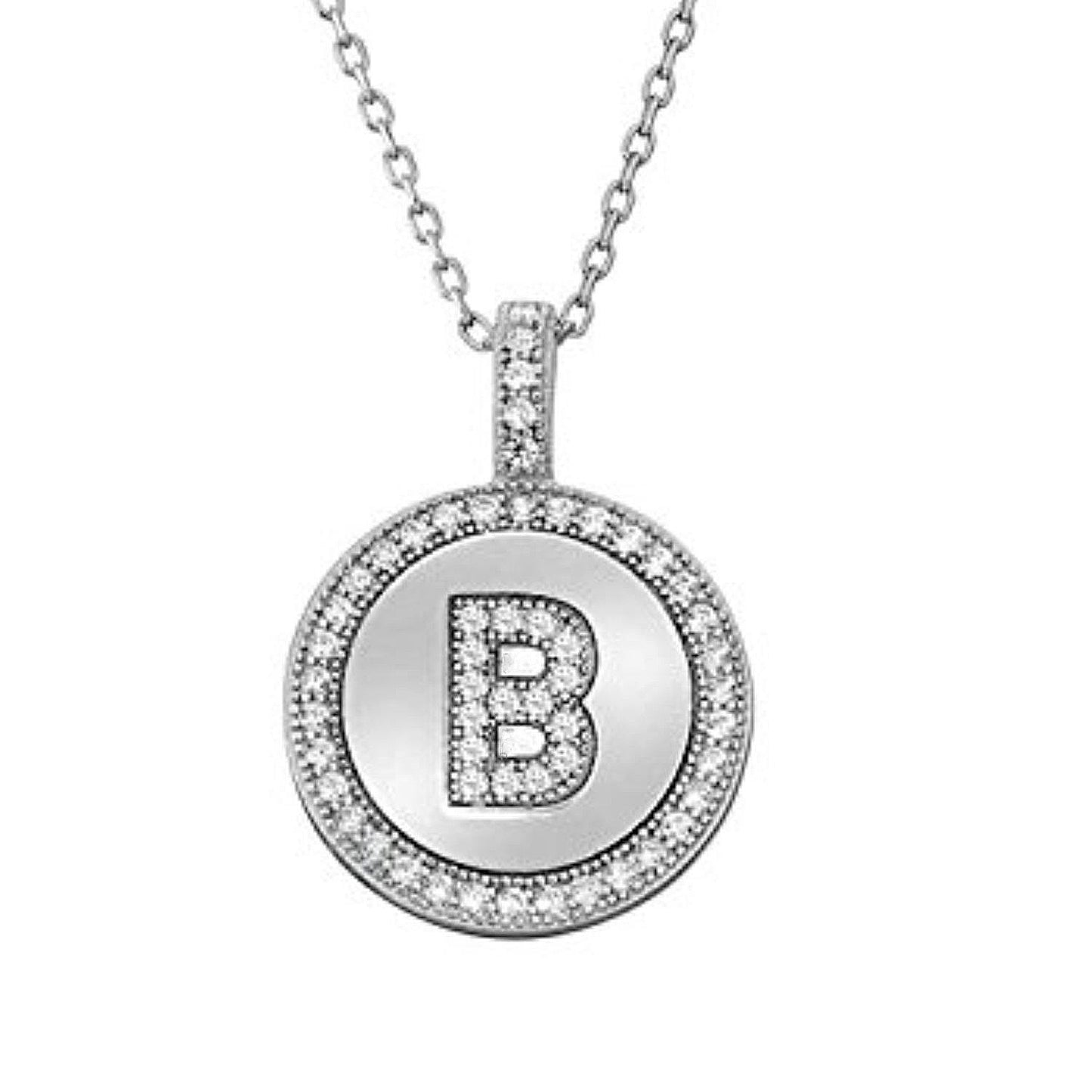 Letter B Micro Pave Initial CZ Pendant .925 Sterling Silver