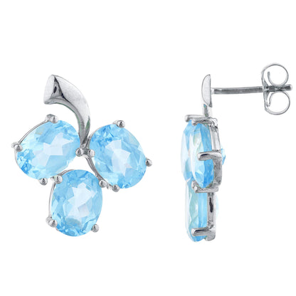 9 Ct Blue Topaz Oval Design Stud Earrings .925 Sterling Silver