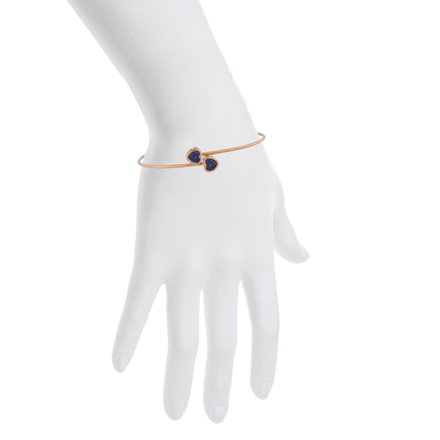 14Kt Rose Gold Plated Blue Sapphire Heart Bezel Bangle Bracelet