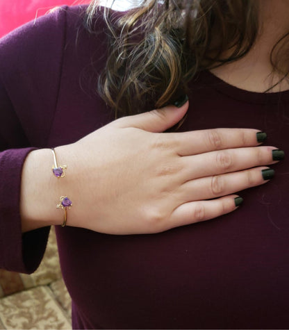 14Kt Gold Amethyst & Diamond Devil Heart Bangle Bracelet