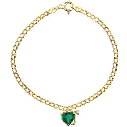 14Kt Yellow Gold Plated Emerald & Diamond Devil Heart Bracelet