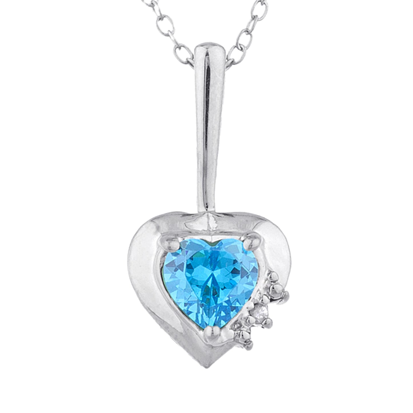 14Kt Gold Swiss Blue Topaz & Diamond Heart Design Pendant Necklace