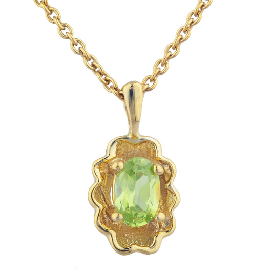 14Kt Yellow Gold Plated Peridot Oval Design Pendant