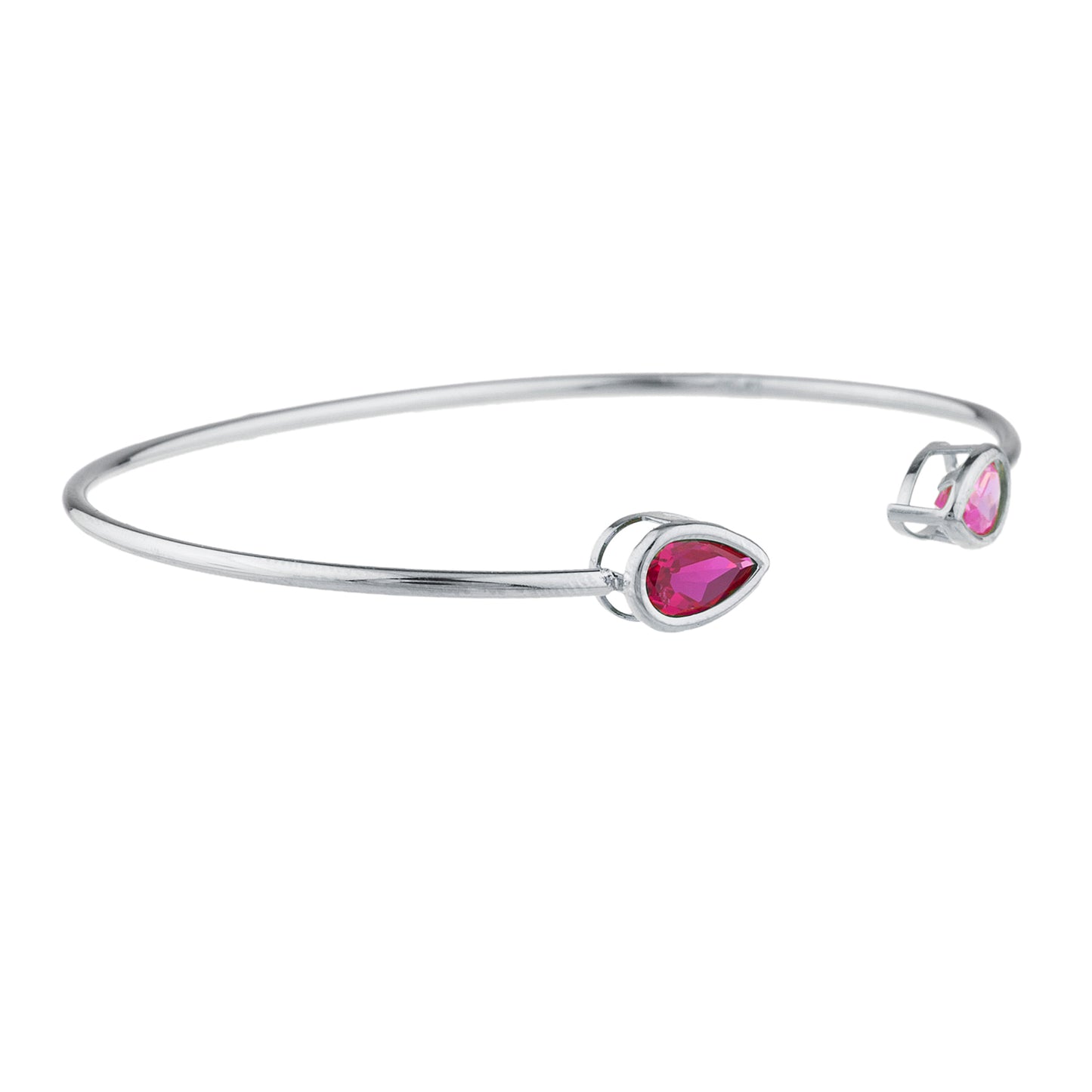 Created Ruby & Pink Sapphire Pear Bezel Bangle Bracelet .925 Sterling Silver