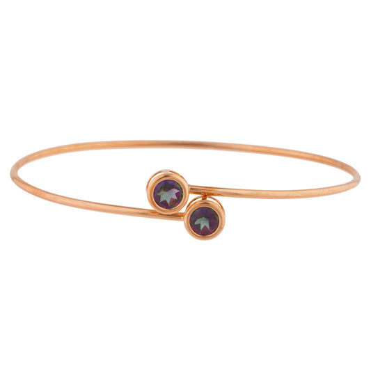 14Kt Rose Gold Plated Natural Mystic Topaz Round Bezel Bangle Bracelet