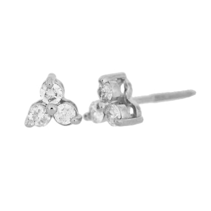 14Kt Gold 0.24 Ct Genuine Natural Diamond 3 Stone Stud Earrings