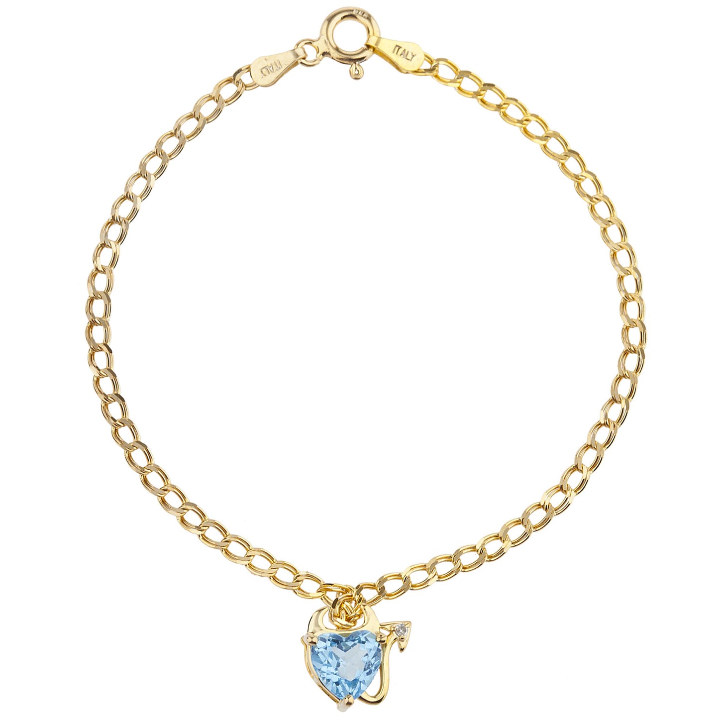 14Kt Yellow Gold Plated Blue Topaz & Diamond Devil Heart Bracelet