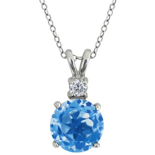 4 Ct Blue Topaz & Zirconia Round Pendant .925 Sterling Silver Rhodium Finish