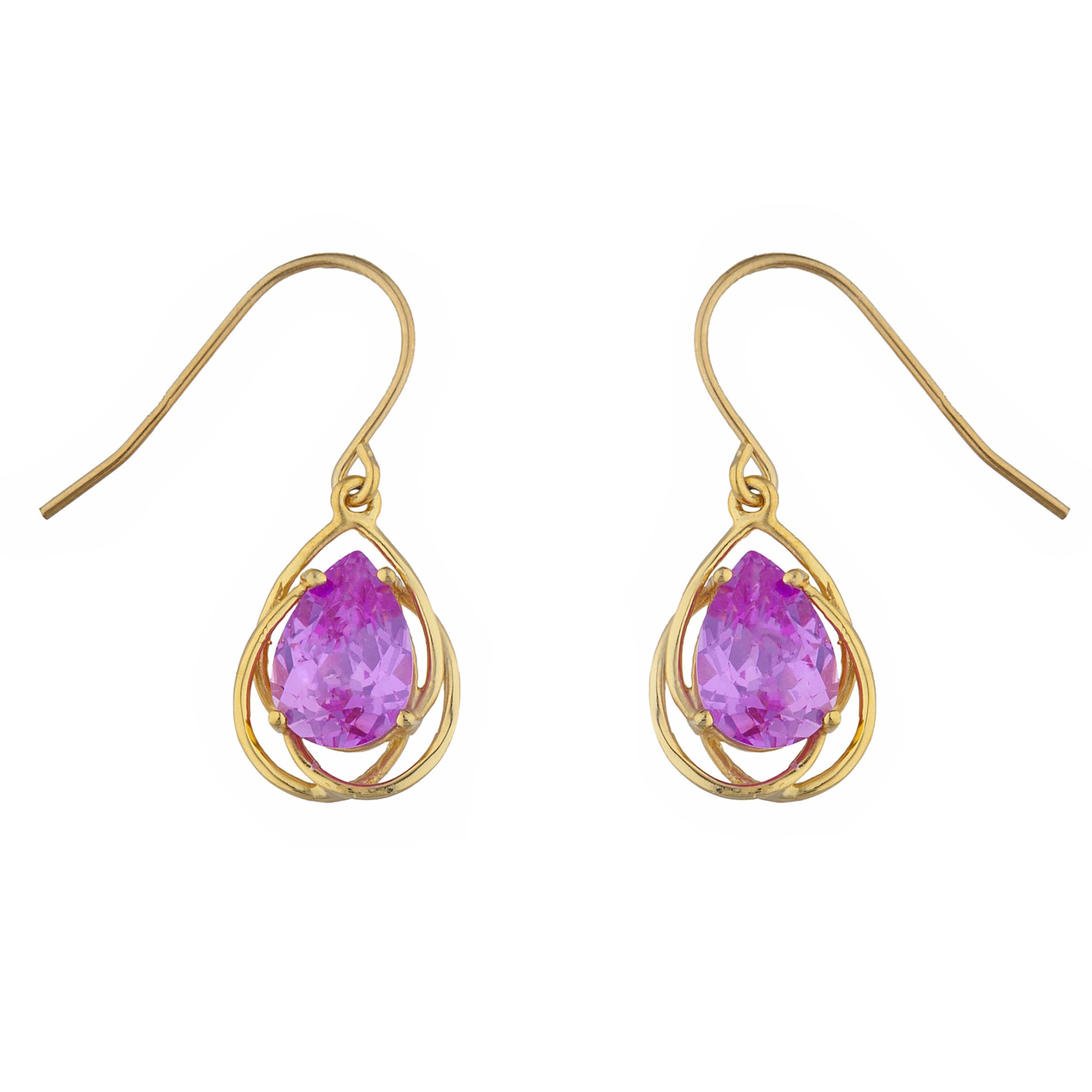14Kt Gold 4 Ct Pink Sapphire Pear Teardrop Design Dangle Earrings