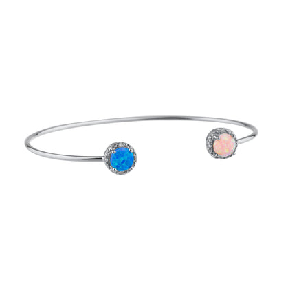 14Kt Gold Blue & Pink Opal Diamond Round Bangle Bracelet