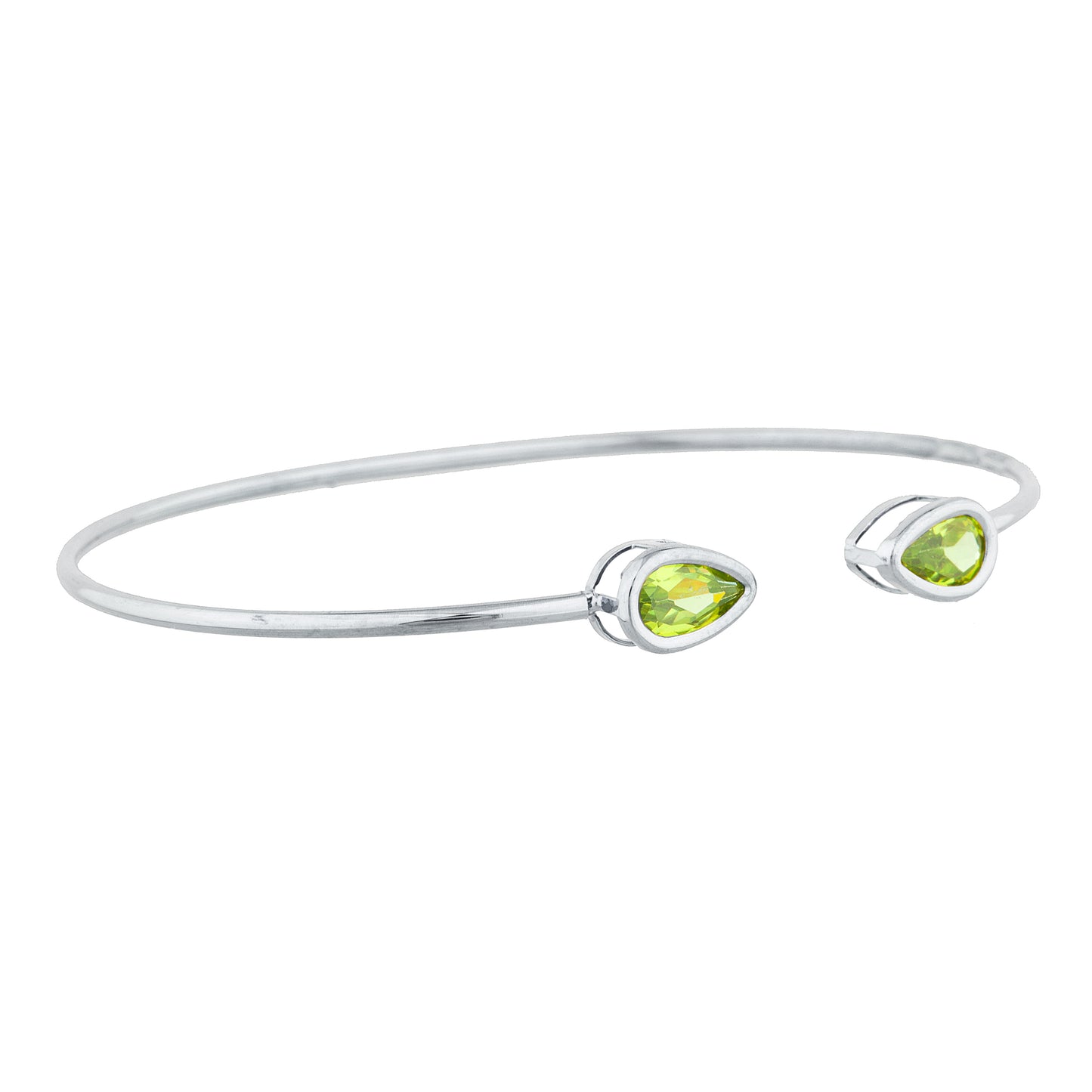 2 Ct Peridot Pear Bezel Bangle Bracelet .925 Sterling Silver