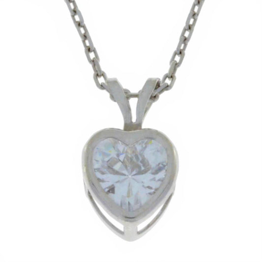 14Kt Gold Zirconia Heart Bezel Pendant Necklace
